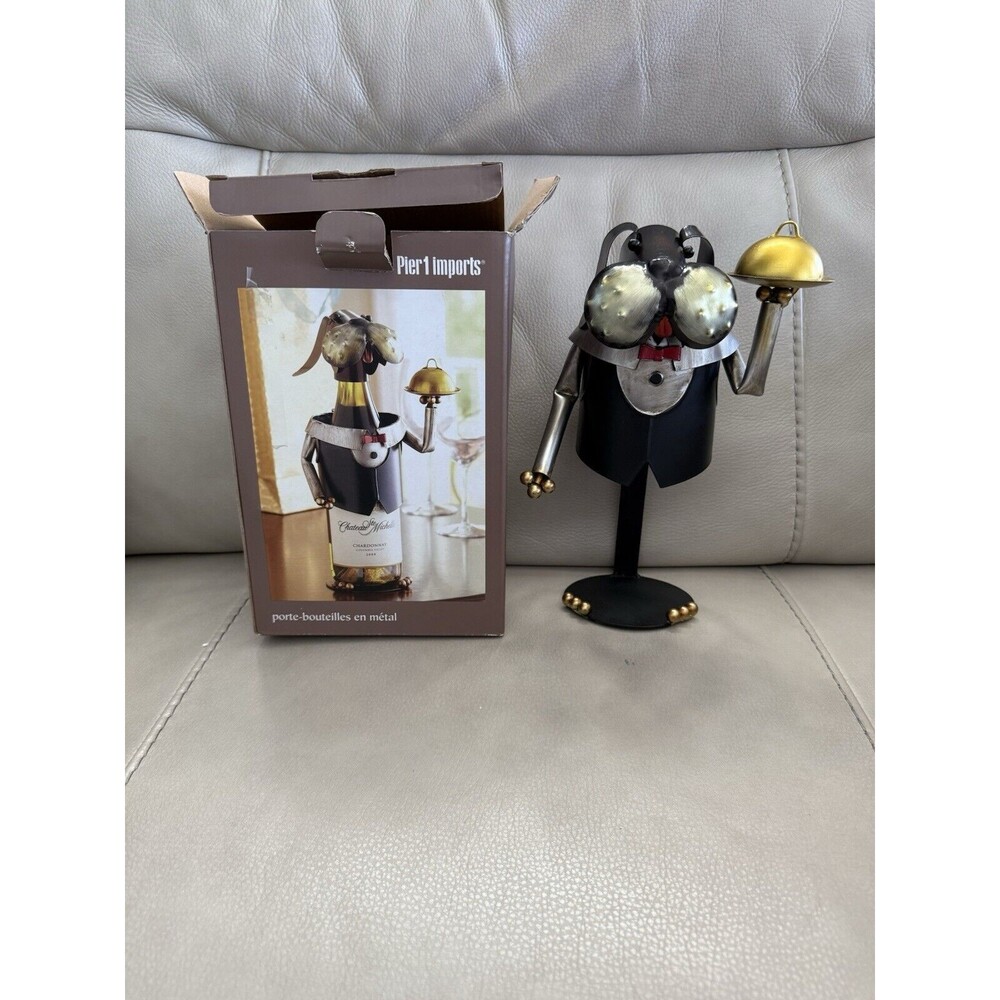 Pier 1 Imports Metal Wine Bottle Holder Dog Butler in Box Whimsical